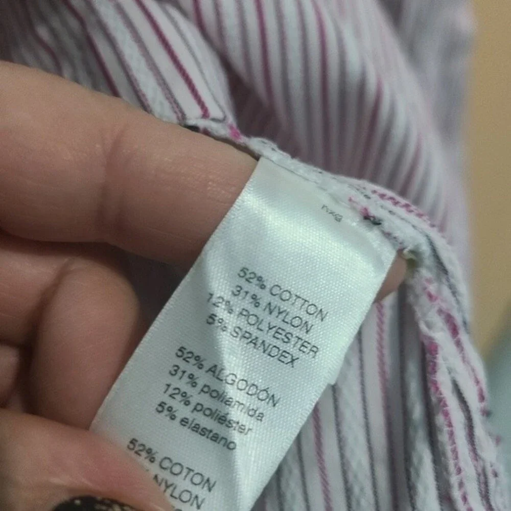 White House Black Market pink white striped v-neck bell sleeve top size 6 - Picture 7 of 7